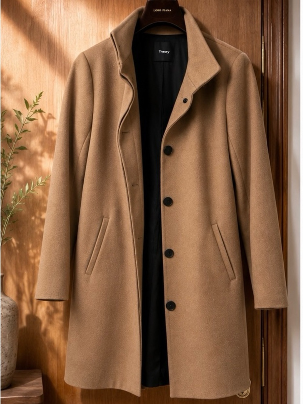 Theory Tan Single-Breasted Wool Coat